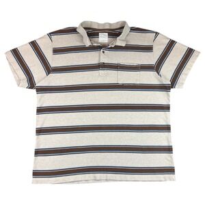 Y2K Old Navy Striped Polo Shirt Men's XL Pocket Tee Skater Preppy Brown Blue